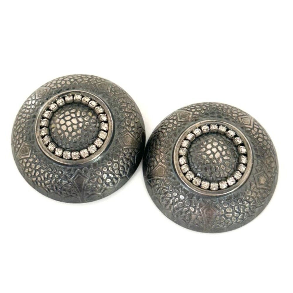 Vintage Ermani Bulatti Large Dome Shaped Earrings Clear Rhinestones Statement